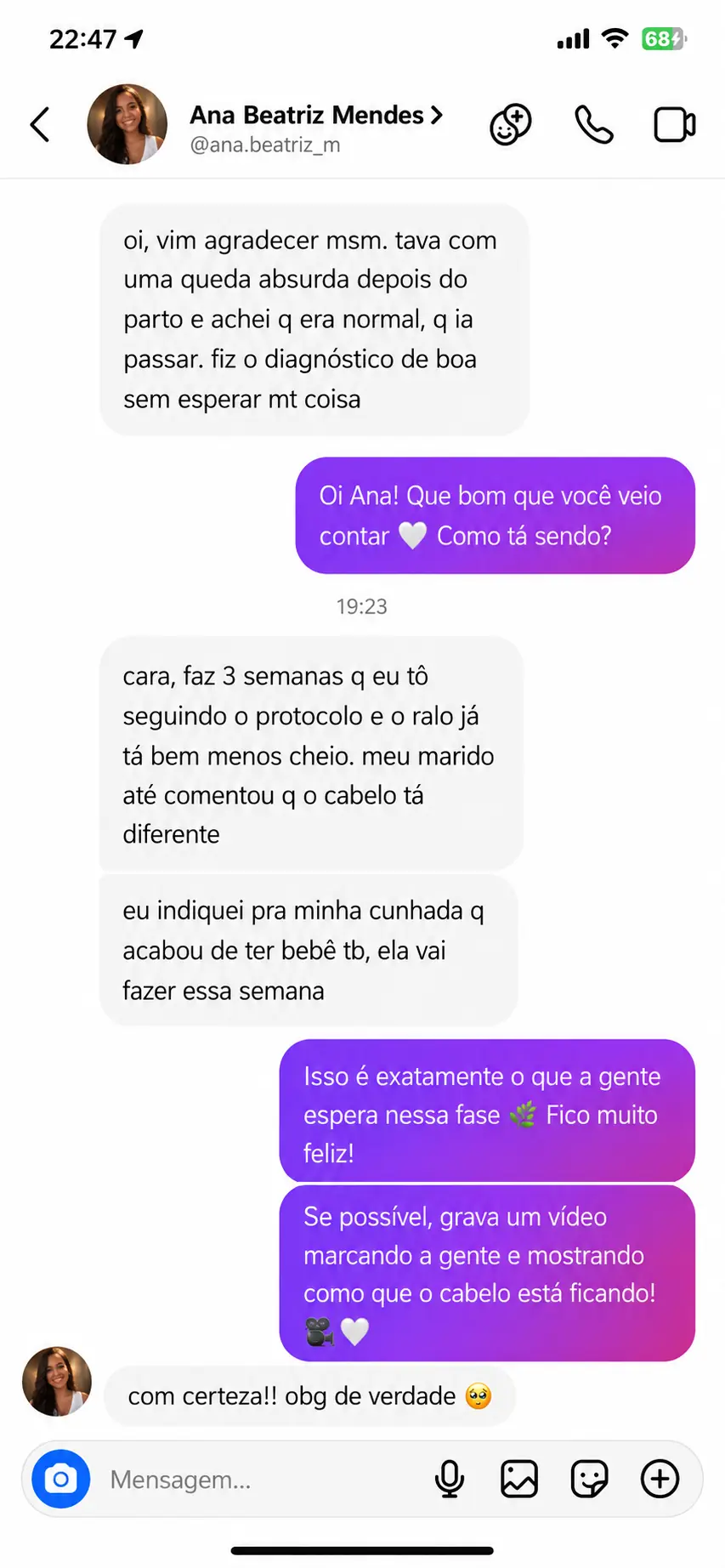Mensagem de depoimento 1