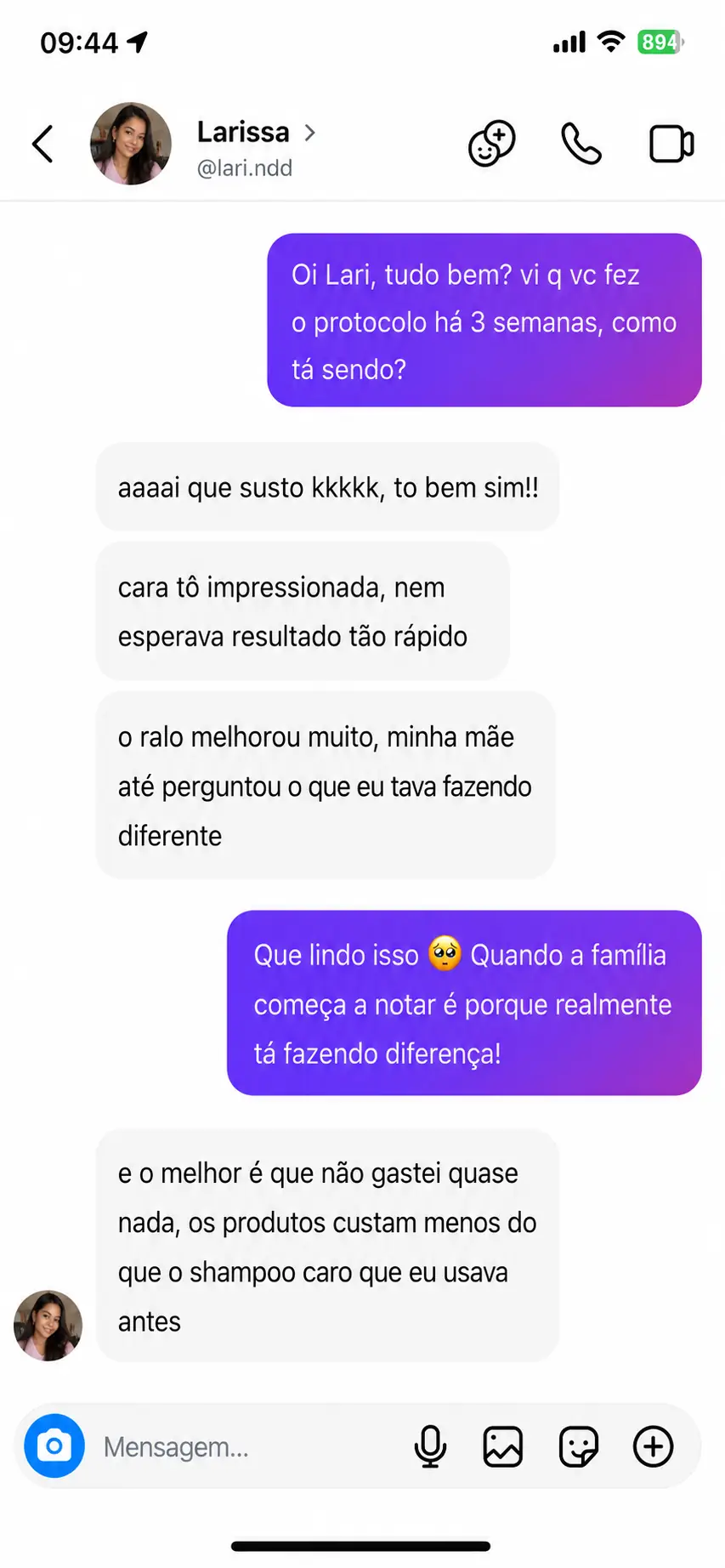 Mensagem de depoimento 7